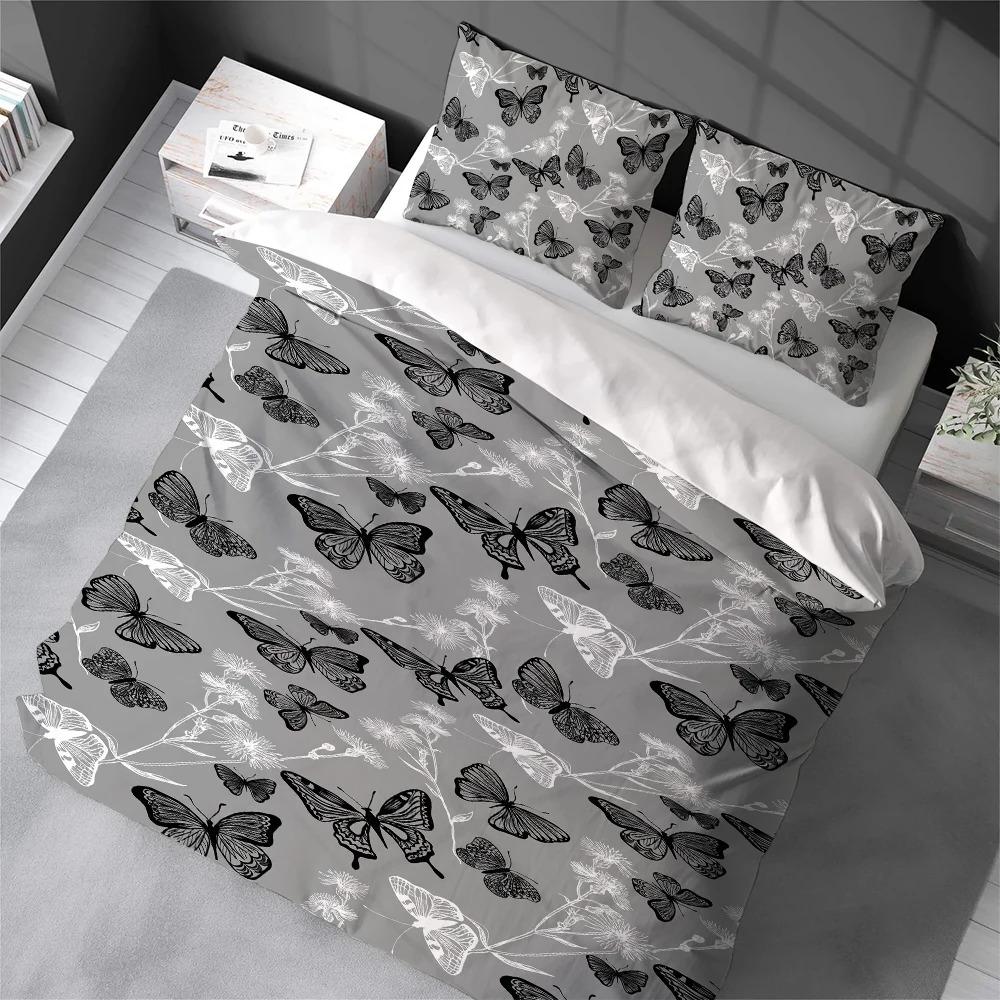 3D Vintage Butterfly Duvet Cover Set, Retro Insect Print Soft Microfiber Bedding Set With Pillowcases