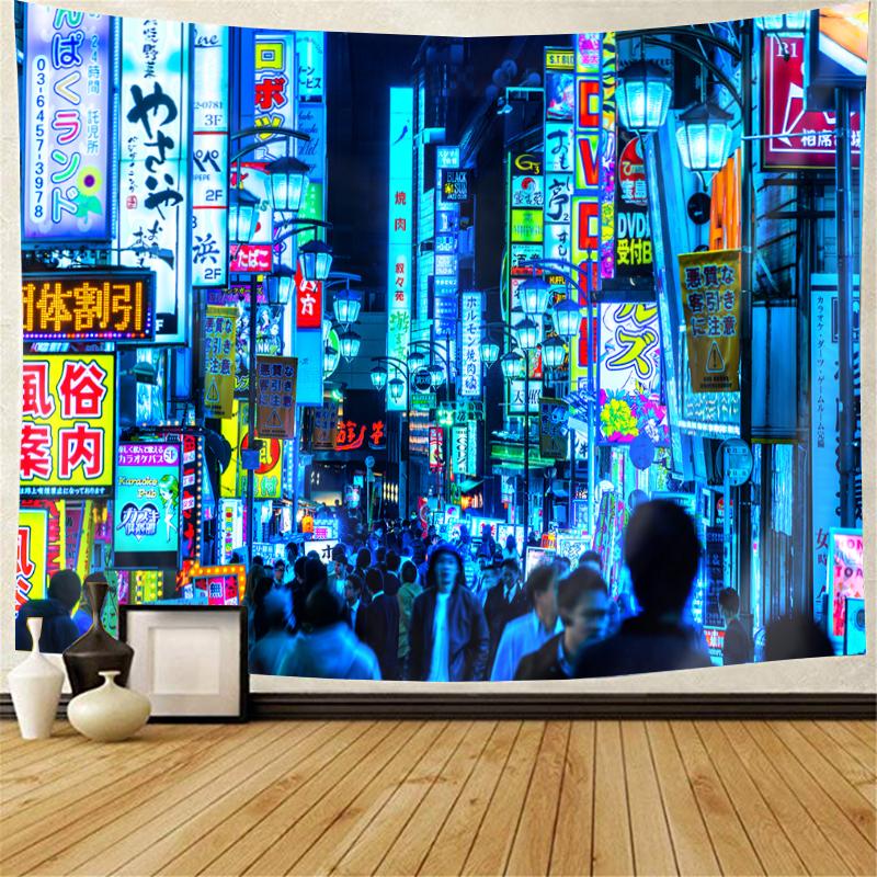 Japan Tokyo Shinjuku Shopping Street Neon Light Alley Living Room Bedroom Sofa Background Decoration Wall Tapestry Yoga Mat
