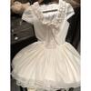 Girls Solid Lace Trim V Neck Princess Dress Simple Versatile Tween Skirt