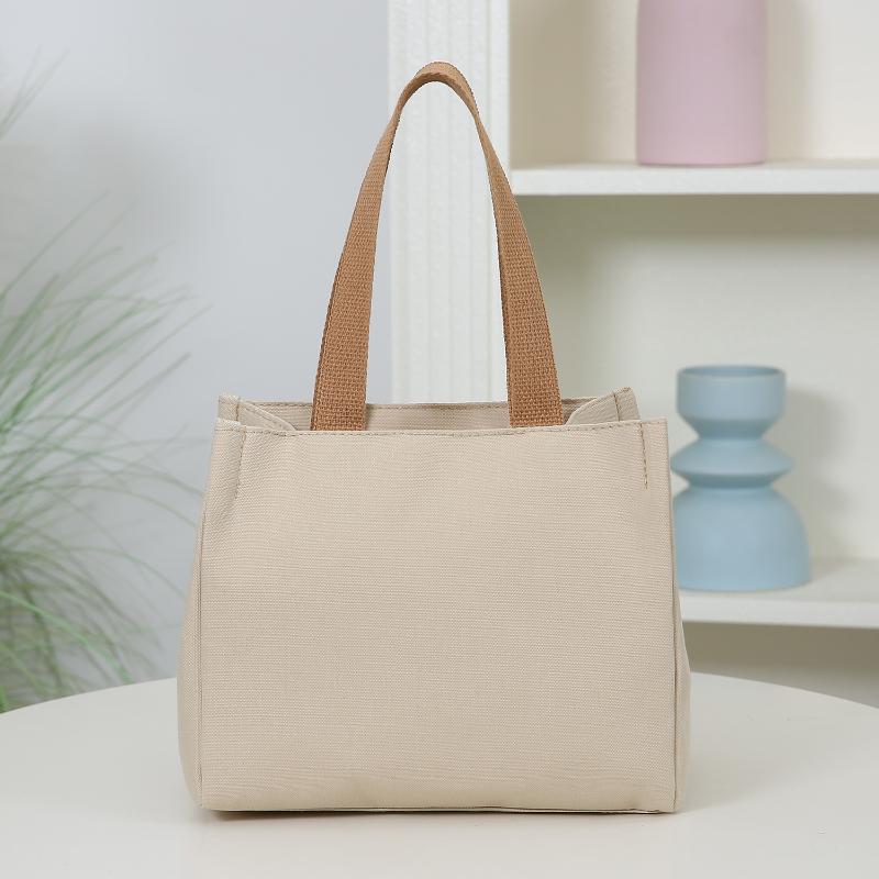 Cute Small Bear Printed Canvas Versatile Handbag Commuter Office Worker Lunch Bento Tote Bag