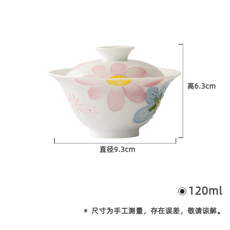 

120ml Hand-painted Full Of Flowers Gaiwan Traditional Tea Tureen Tea Bowl With Lid Kit Tea Brewing Cover Bowl Teaware Decoration