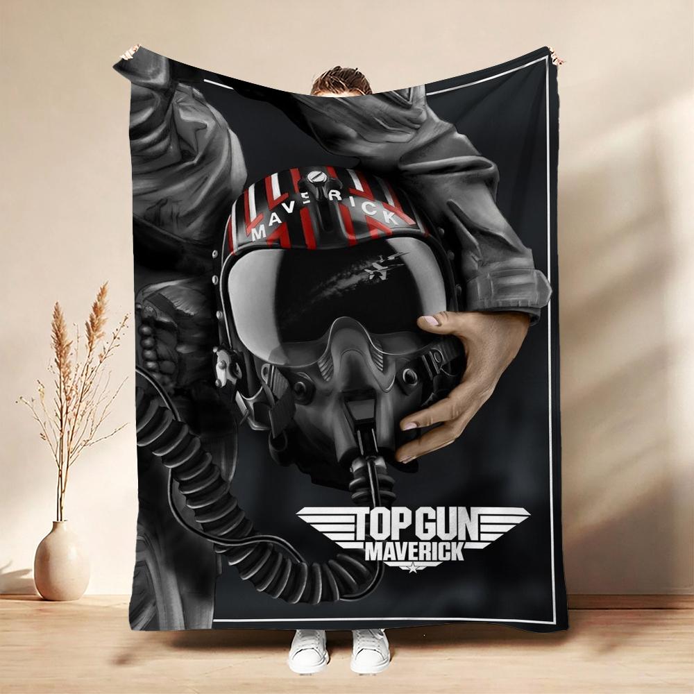 Top Gun Fighter Pilot Helmet Pattern Theme Flannel Blanket Cozy Warm Fleece Blanket For Living Room Air Conditioner Room Party Decor Great Holiday Gif