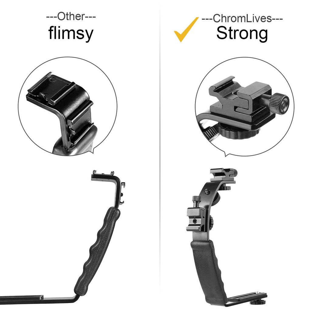 Heavy Duty Camera L Bracket Mount Video Grip With Dual Flash Cold Shoe 1/4 Inch Tripod Screw Padded Hand Grip For Dslr