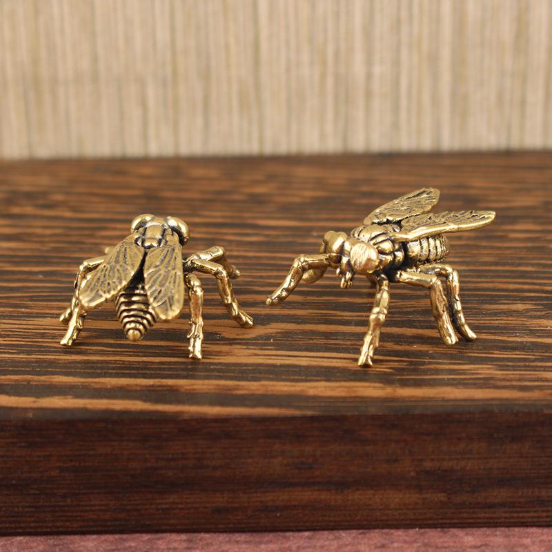 1Pcs Tea Pet Insects Animal Figurine Home Desktop Decoration Retro Brass Fly Insect Ornament Miniature Statue Vintage Craft