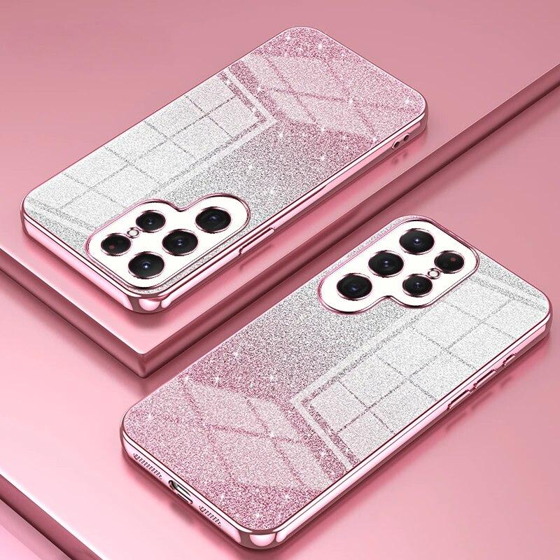 Glitzer galvanisierte Handyhülle für Samsung Galaxy S24 S23 S21 FE S22 Ultra Plus Silikon weiche TPU stoßfeste Rückseite