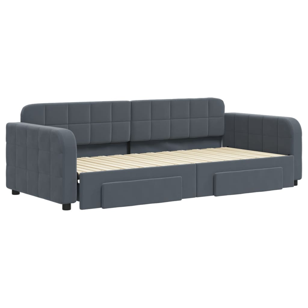 Vidaxl Sofa Rozsuwana Z Szufladami, Ciemnoszara, 90X200 Cm, Aksamit