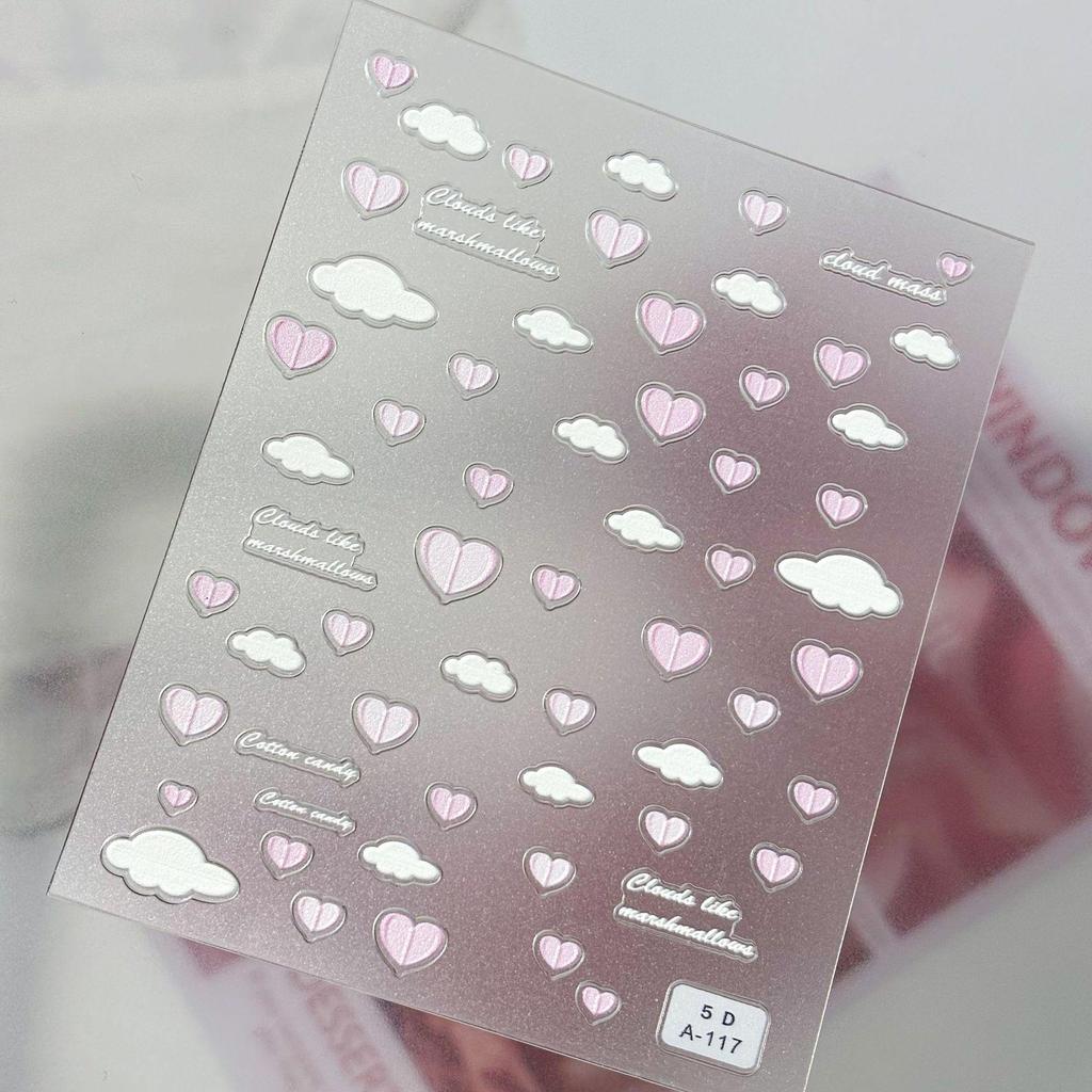 5D Embossed Pink Heart & Sweet Rabbit Nail Art Stickers 3D Decorative Ornaments