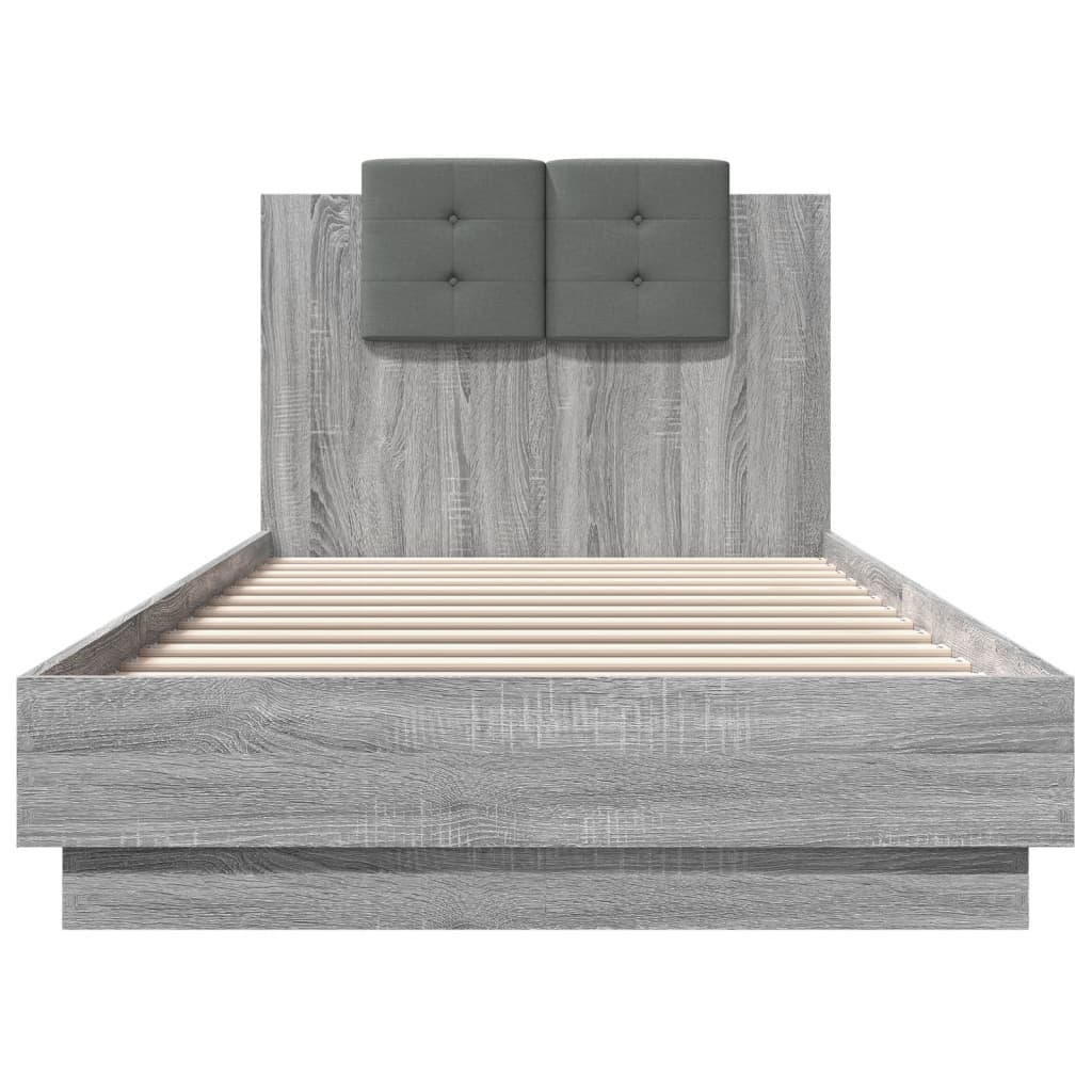 Bed Frame with Headboard and LED Lights Gray Sonoma 90x200 cm