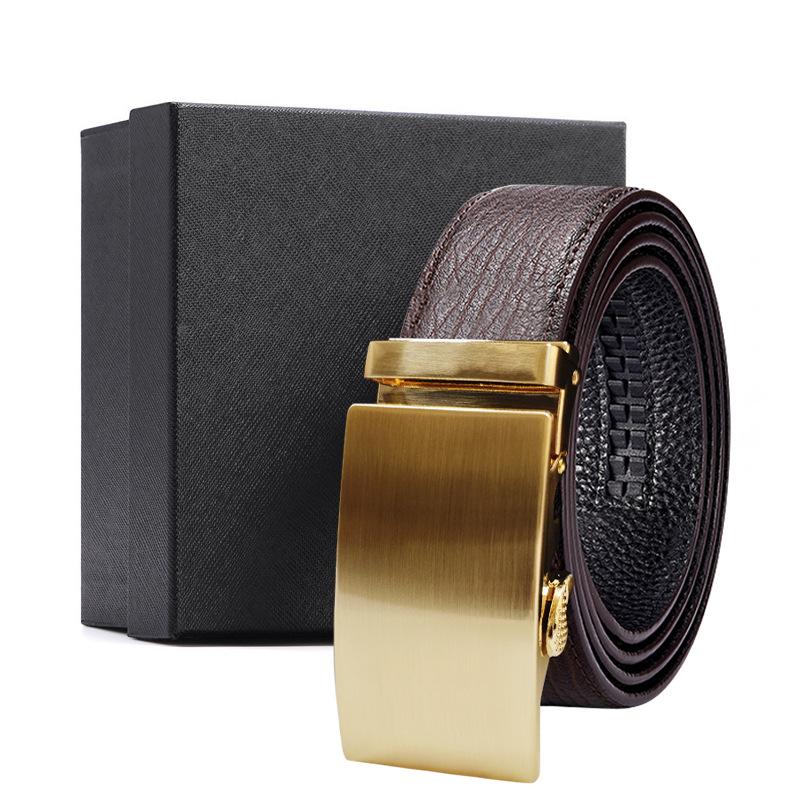 Men'S Belt Men'S Automatic Buckle Cowhide First Layer Brown Genuine Leather Men'S Belt Gift Box Holiday Gift Set