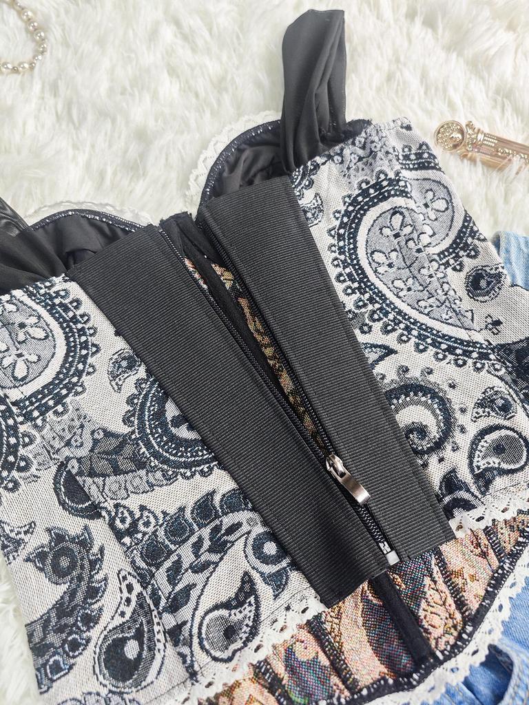 Europäisch-Amerikanisches Spicy Girl Französisches Jacquard Fischgräten-Korsett Camisole