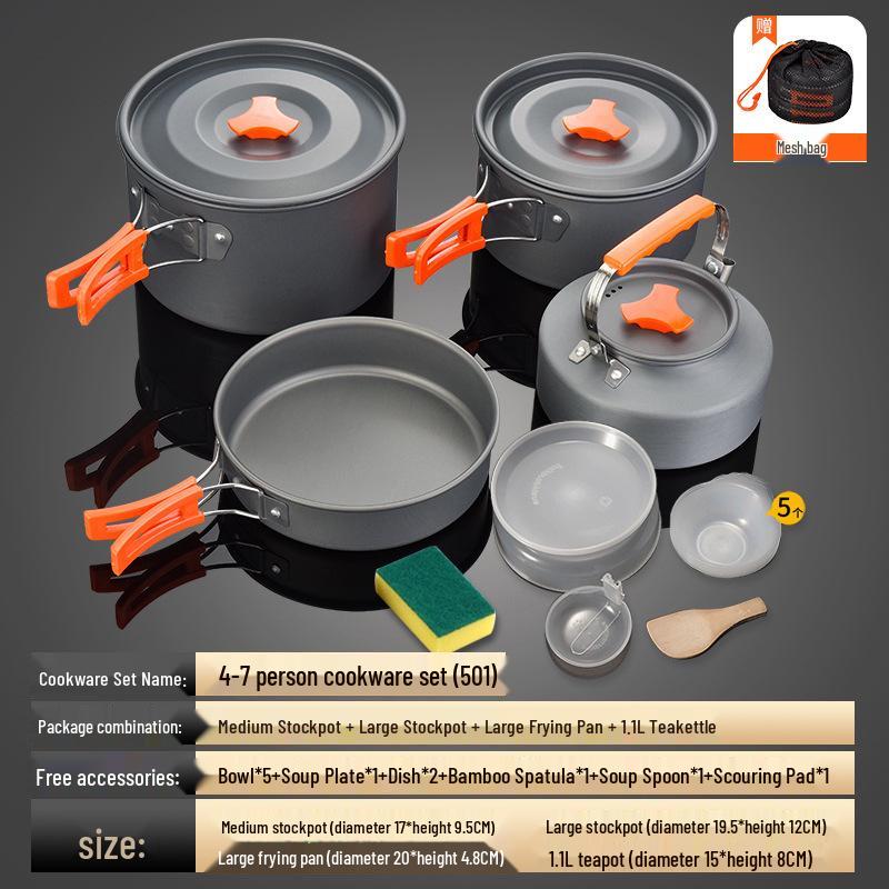 

Портативный набор походной посуды для кемпинга: Складные кастрюли и чайник из алюминиевого сплава