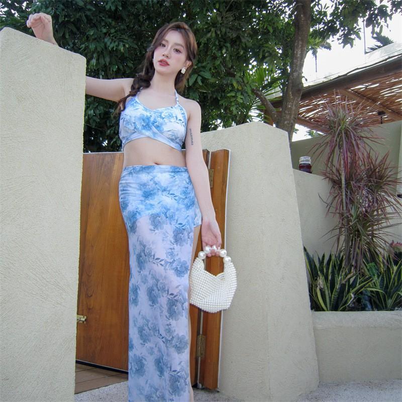 Personalized Niche Hot Swimming Clothes Popular Women's Super Fairy Long Dress Bikini Three-piece Set High-end Seaside Vacation