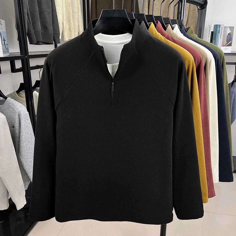 Men's Double-Sided Fleece Half-Zip Sweatshirt, Long-Sleeve, Warm Casual Base Layer for Autumn/Winter