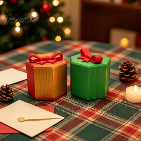 Interactive Gift Container 3D Printed Maze Puzzle Box, Christmas Theme Storage Hidden Compartment Novelty Hexagonal Ornament for Holding Jewelry