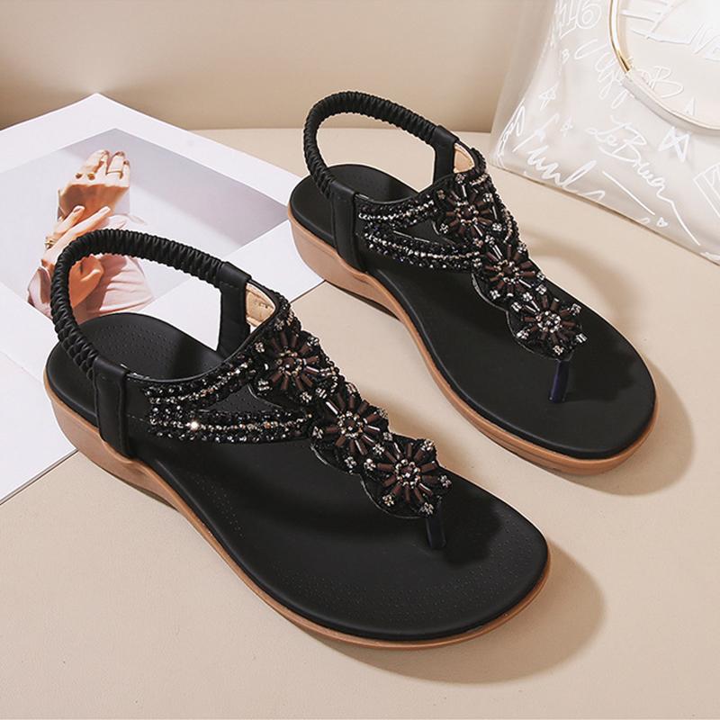 2026 Summer Holiday Shoes Women Sandals Flip Flops Flowers Flat Women Sandals Bohemian Style Brand Ladies Shoes Plus Size 42