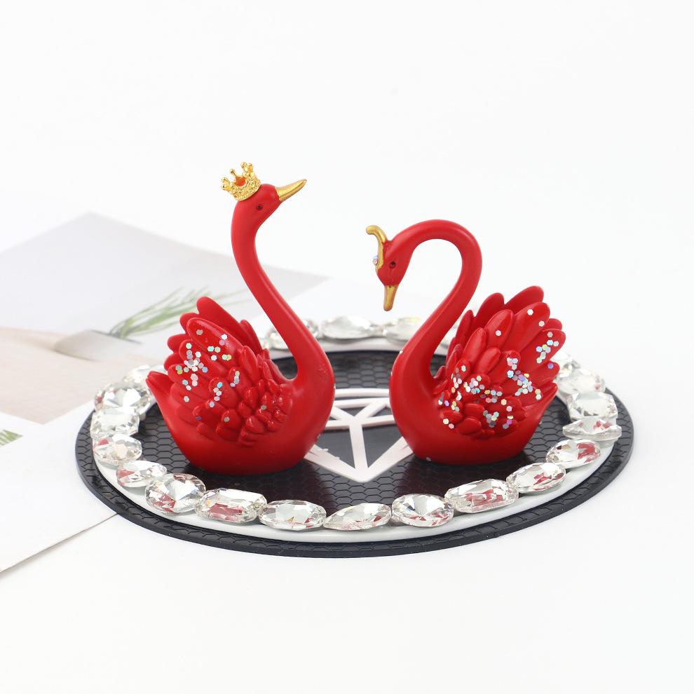 Swan Couple Rhinestone Perfume Ornament for Car Interior - Elegant Lady's Decoration