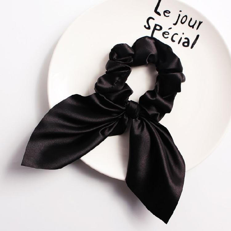 Elegant Bunnies Ears Hair Tie  Satins Scrunchie Solid Color Hair Accessory Ponytail Holder For Women and Girls