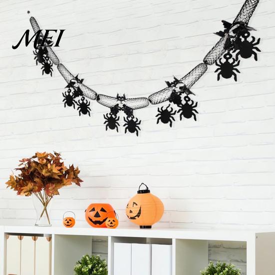 Honeycomb Paper Three Dimensional Decor 10 FT Halloween Garland, Spooky Spider Bat Pumpkin Hanging Bunting Easy Setup Yard Porch Banner Decoration for