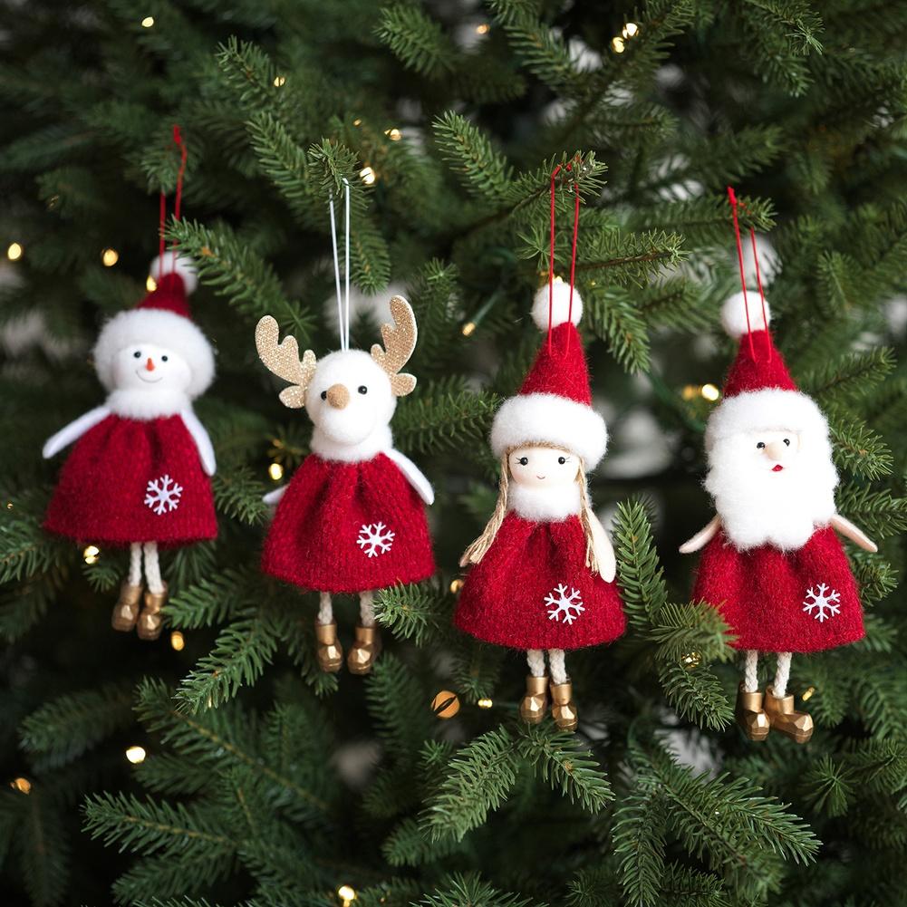 4 Pack Handmade Christmas Doll Ornaments Santa, Snowman Xmas Tree Hanging Decorations New Year Ornaments