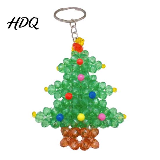DIY Holiday Ornament Kit Christmas Tree Keychain Faux Crystal Beaded Xmas Pendant Decoration Hanging 3D Key Ring Charm Accessory for Home