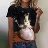 Cat Animal 3D Print T-Shirts Summer Women Round Neck Short Sleeve T Shirt Harajuku Top Y2k Casual Oversized Tees Female Clothing