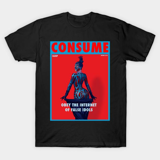 Men Black Print T-shirt The Queen Of Materialism - They Live No-Cut Transfer Paper Print Cotton Tshirt 3XL чёрный