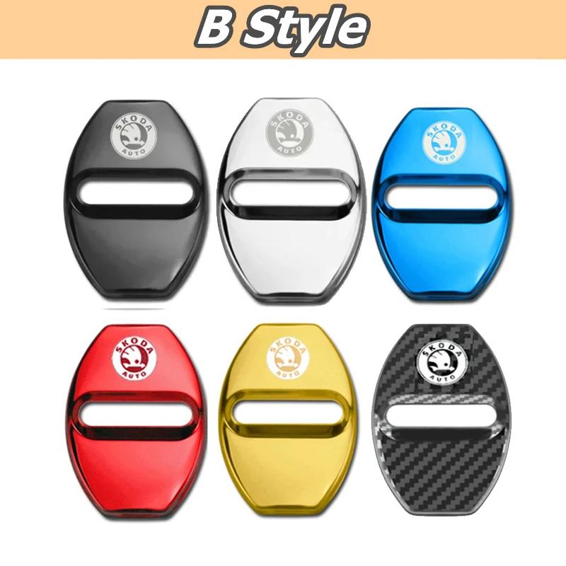 2025 New 4Pcs Metal Car Door Lock Protective Cover Anti Rust Emblem Case for Skoda Octavia Kodiaq Fabia Superb Rapid A7 2020 Acc