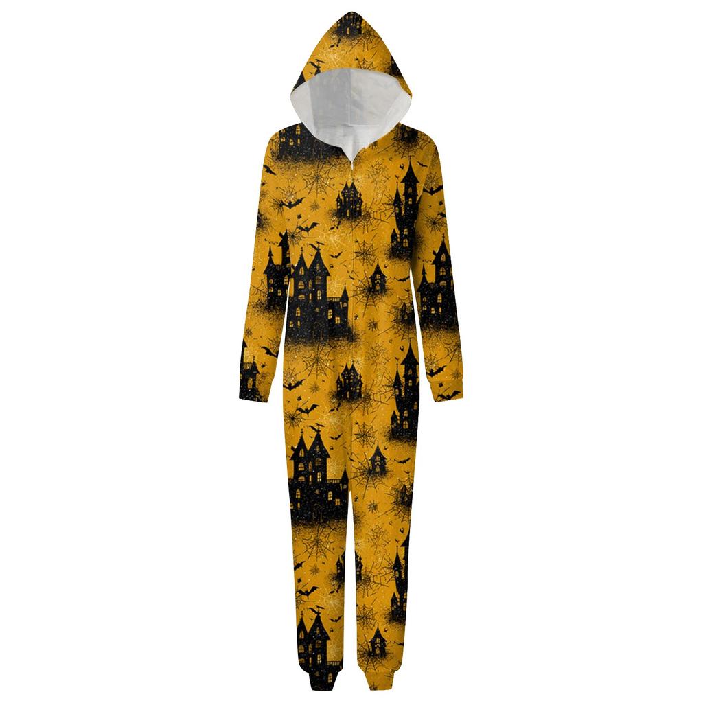 Halloween Print Family Matching Hooded Long Sleeved Zippered Jumpsuit Set
