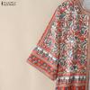 ZANZEA Women Bohemian Floral Print Open Front Cropped Half Sleeve Vintage Casual Holiday Tops Blouse
