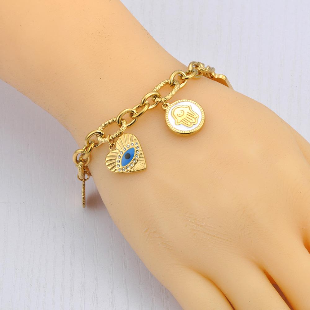 Bracciale con Charm Spirituale Lokaer Color Oro Acciaio Inossidabile Catena con Sole Occhio Maligno e Mano di Fatima per Donne Gioielli Protettivi B25057