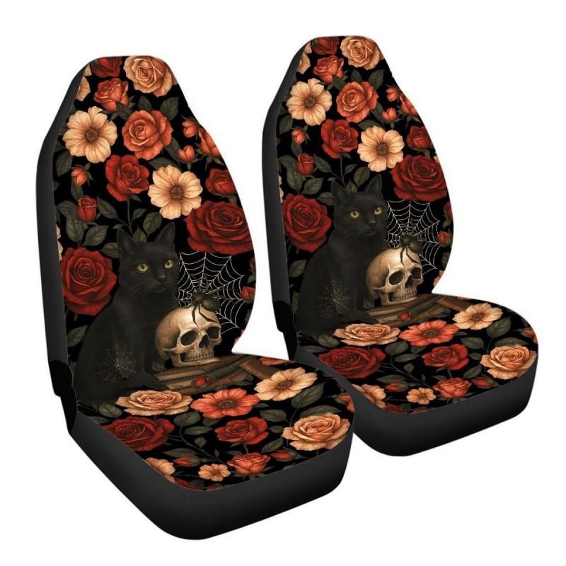 Set di 2 Coprisedili per Auto Teschio di Halloween Lavabili Vestibilità Universale Protezione Interni Auto