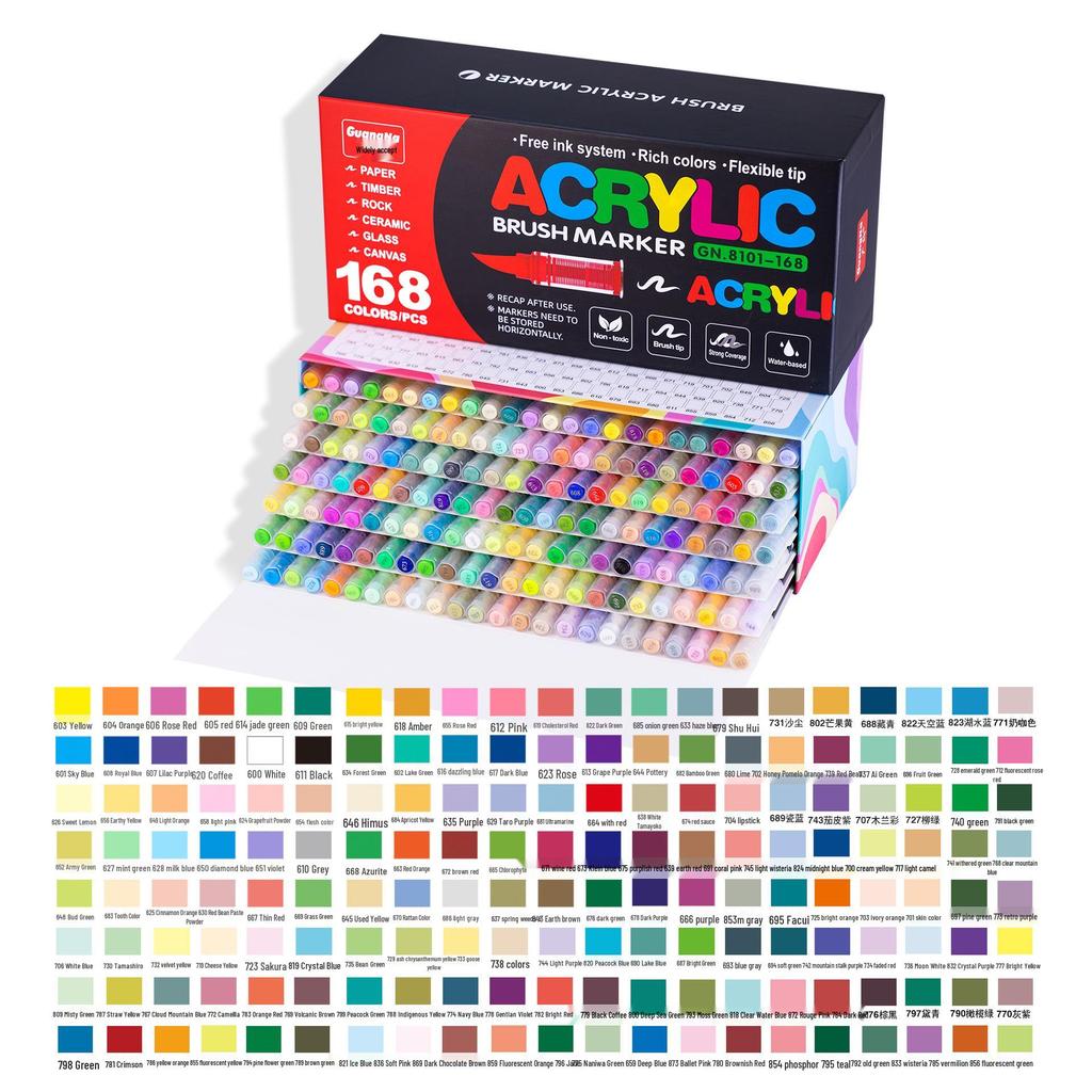 Guangna 8101 Liquid Acrylic Marker Pen Set - 168 Colors, 72 Soft Tips for Student Art, DIY, Hand Painting, and Graffiti.