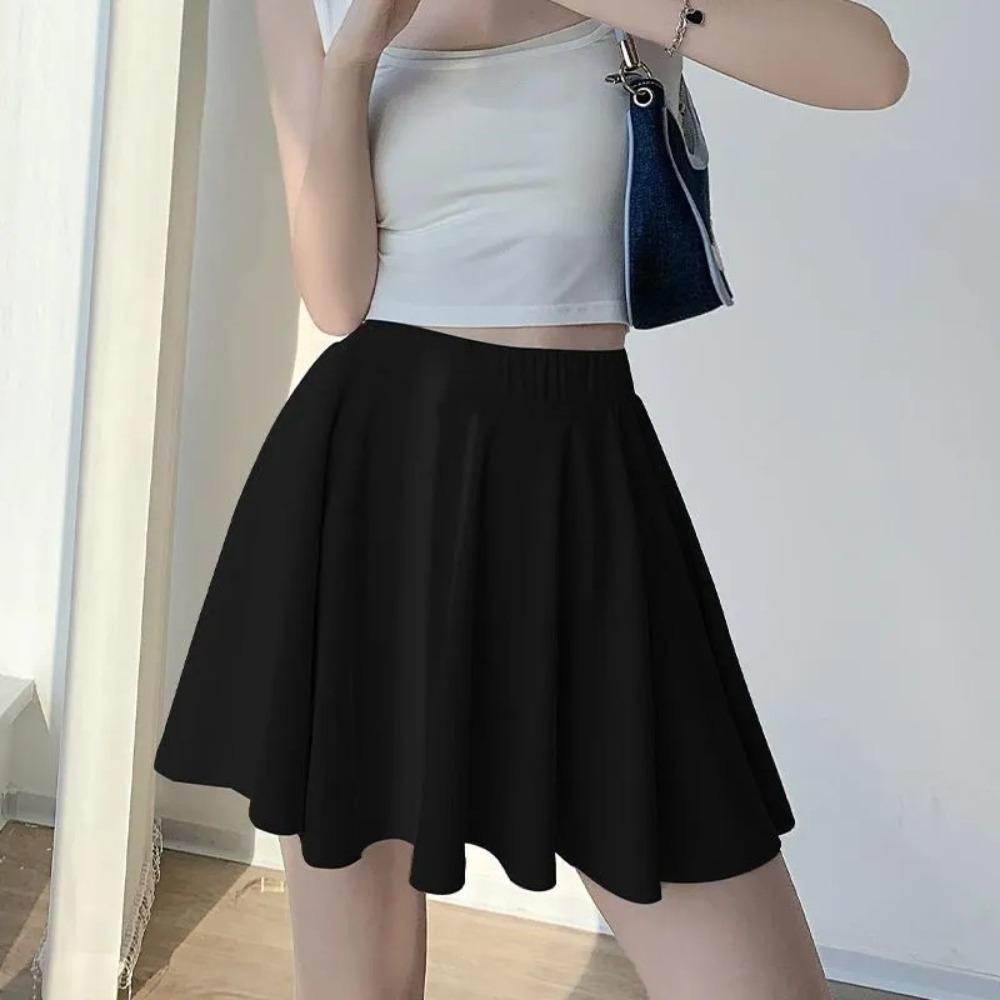 Ice Silk Skirts with Safty Pants Straight A-line Mini Skirt Simple Pleated Skirts Women  Female