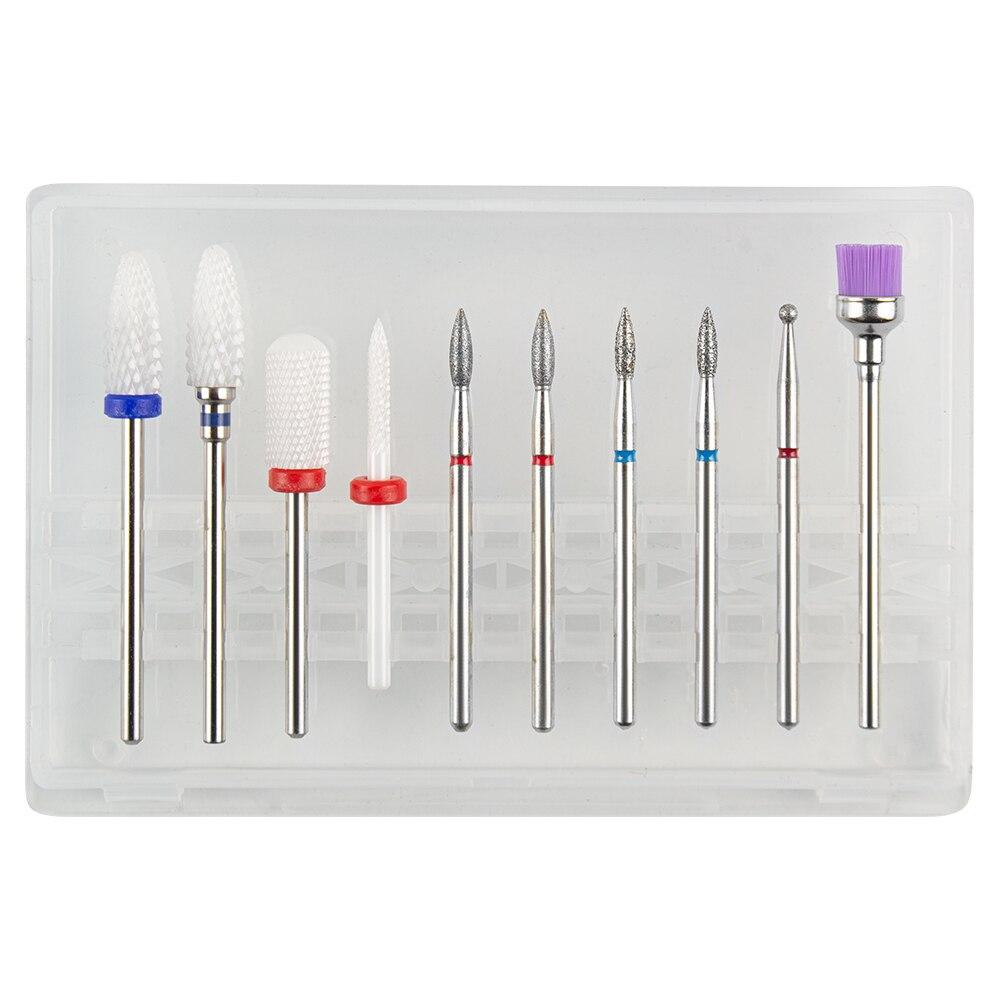 Sada 10ks fréz na manikúru Keramické vrtáky na nehty Čistič kartáč Diamantový mlýnek Příslušenství pro odstranění gelového laku