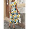 Summer Casual Long Dress Women V Neck Short Sleeve Flower Printed Beach Holiday Dresses For Women Elegant A-Line Party Dress