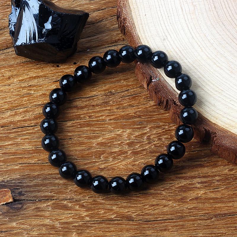 Classic Black Obisidian Bead Bracelet for Men Natural Stone Shiny Black Onyx Handmade Bracelet Yoga Meditation Jewelry Wholesale