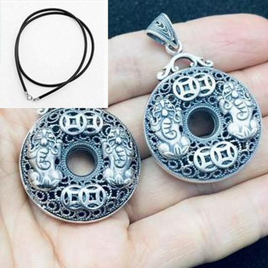 Sterling Silver Pixiu Pendant Retro Filigree Sweater Chain Jewelry Accessory