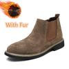 Casual Leather Mens Chelsea Boots New Elastic Strap Ankle Boots Smart Formal Slip on Casual Shoes Business Formal Dress Footwear