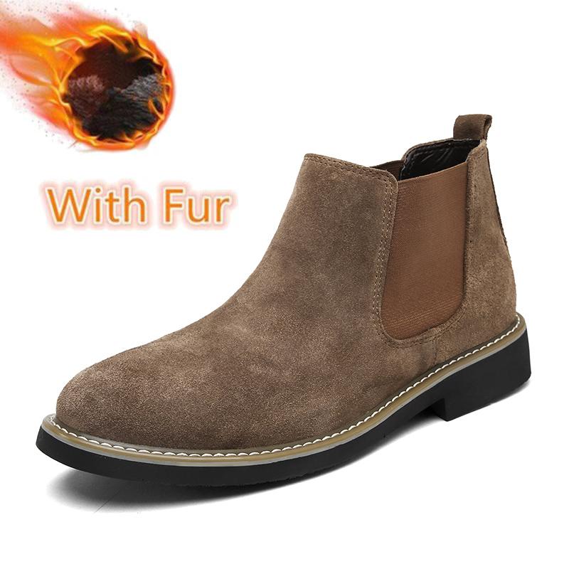 Casual Leather Mens Chelsea Boots New Elastic Strap Ankle Boots Smart Formal Slip on Casual Shoes Business Formal Dress Footwear
