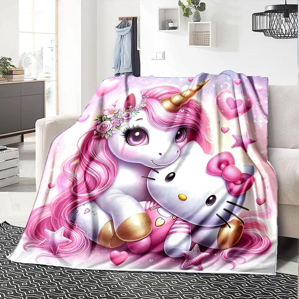 1 Stück Einhorn Hello Kitty Decke Leichte Flanell-Kuscheldecke für Sofa Bett Reise Camping Wohnzimmer Büro Couch Sessel