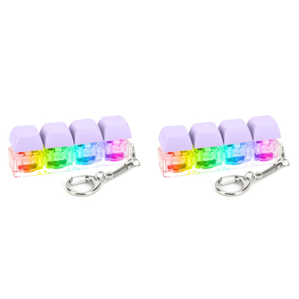 2Pcs 4 Keys Keyboard Fidget Keychain Keyboard Decompression with LED Light Keyboard Clicker DIY Button To Relief Pass The Time