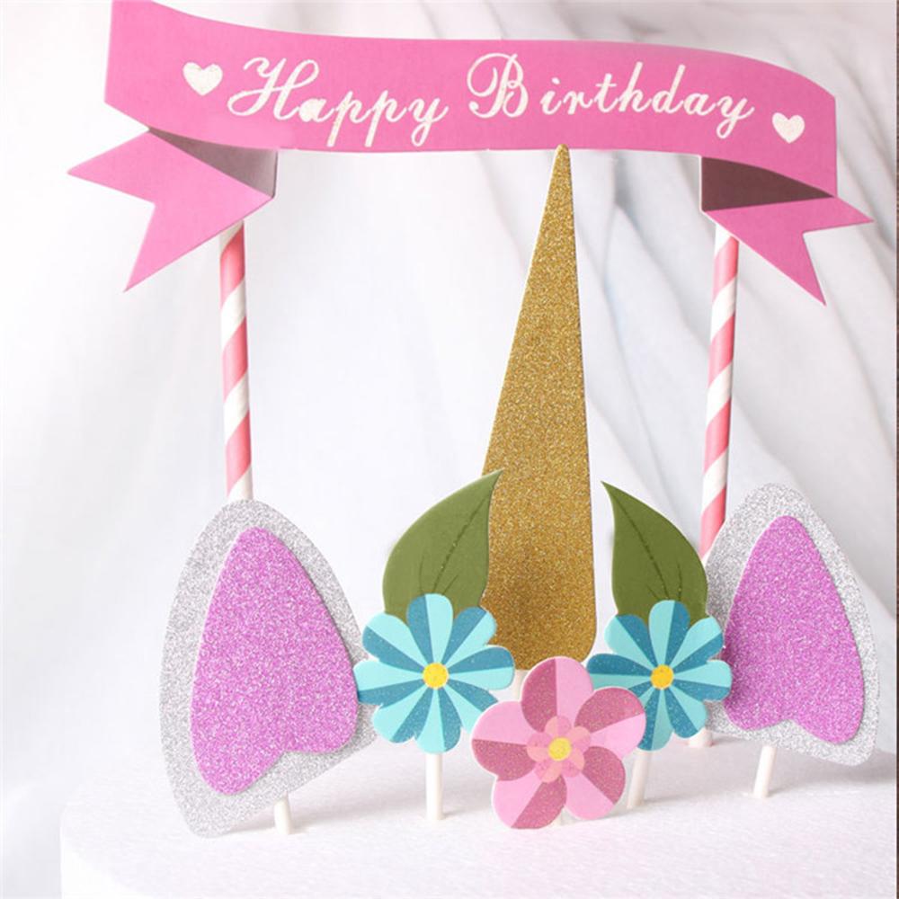 1set Unicorn Cartoon Happy Birthday Cake topper Cute Design Birthday Cake Decoration For Birthday Party Decor Supply