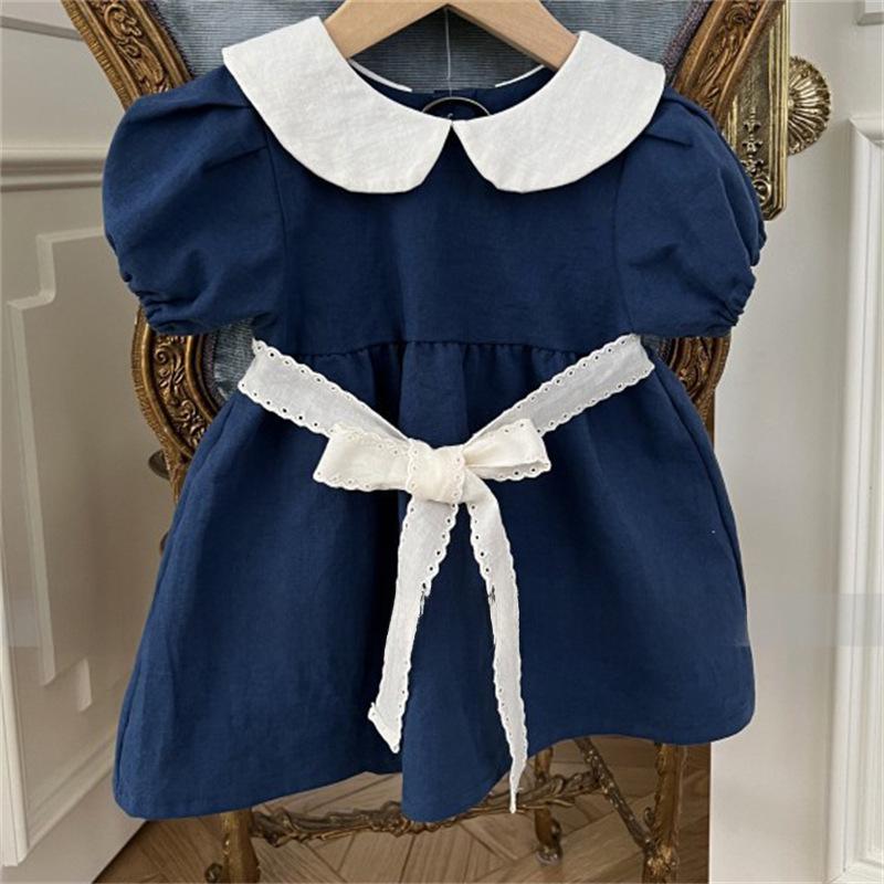Summer Korean-Style Mother-Daughter Doll Collar Bow Belt Dress