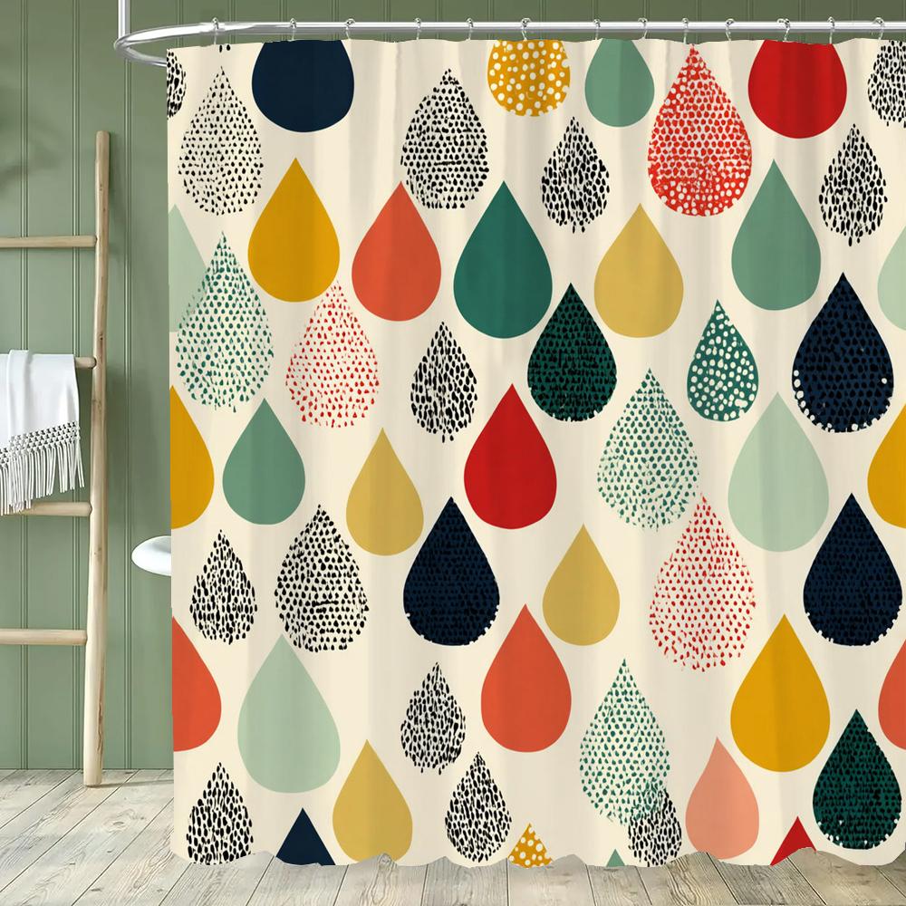 Modern Minimalist Color Raindrop Pattern Shower Curtain,Printed Fabric Bathroom Curtains,Home Decoration Curtain With Hooks