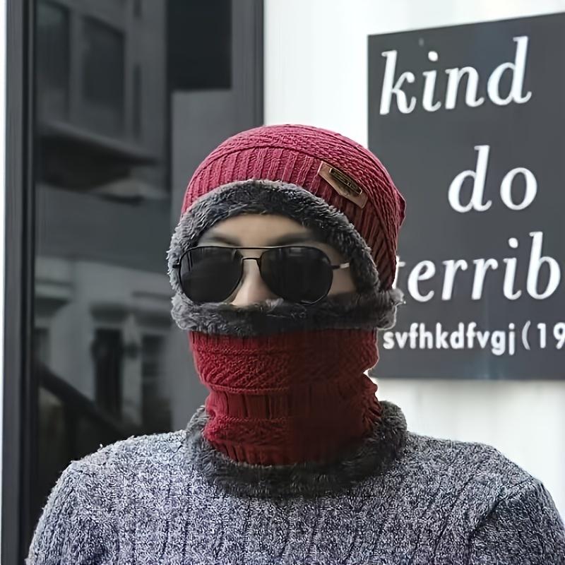 Winter Warme Samt Dick Gestrickte Mütze, Mit Nackenschutz, Unisex Modische Warme Winddichte Mütze Für Outdoor-Reisen