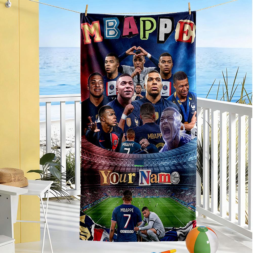 Mbappe Customize Text Beach Towel Soft Durable Quickdry Suitable For Swimming Gym Camping Yoga Vacation