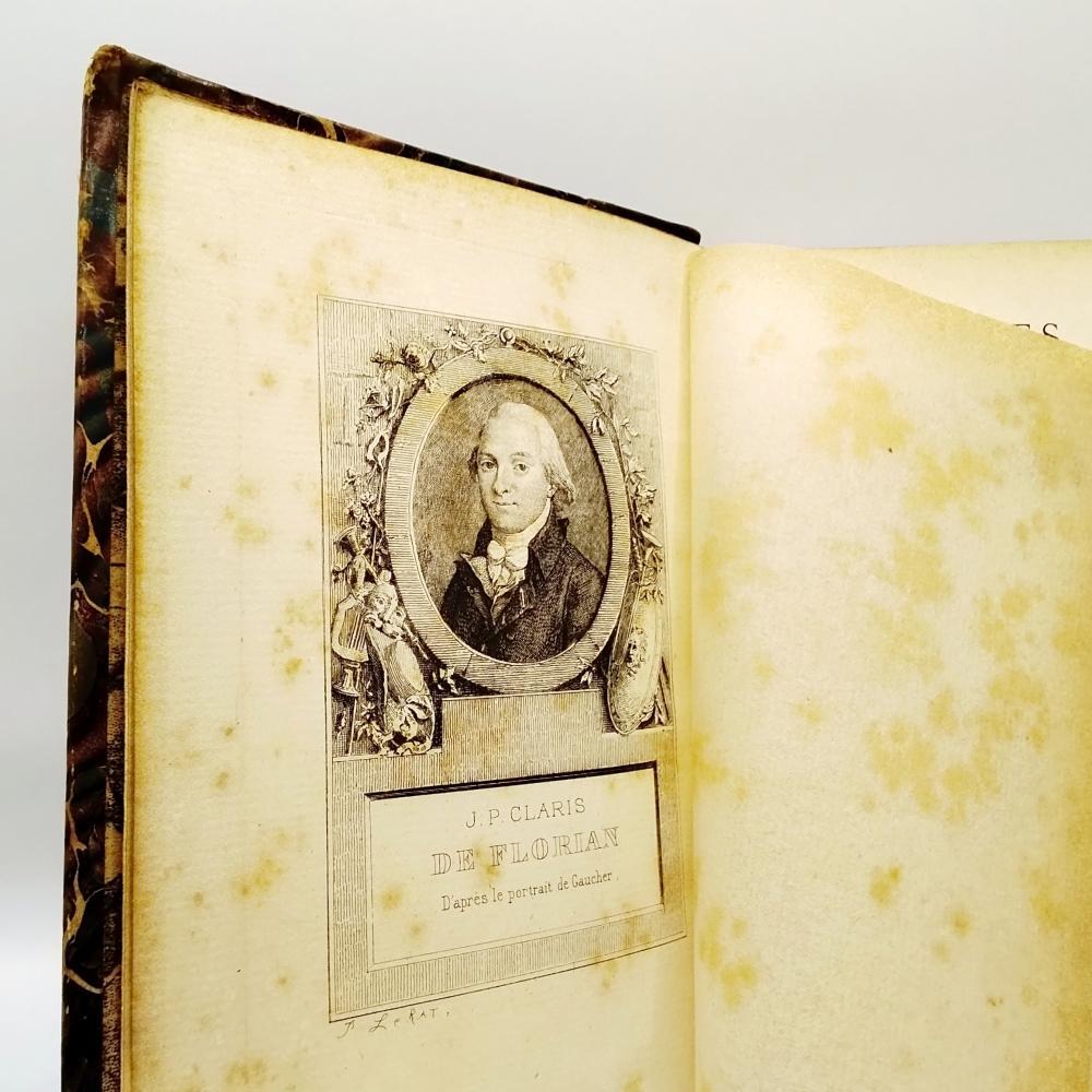 [USED] Florian's Fables, French antique book, leather spine, marbled paper, illustrations