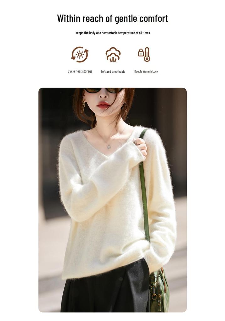 Women's V-neck Hazy Glitter Cashmere Sweater - Soft, Luxurious Knitwear