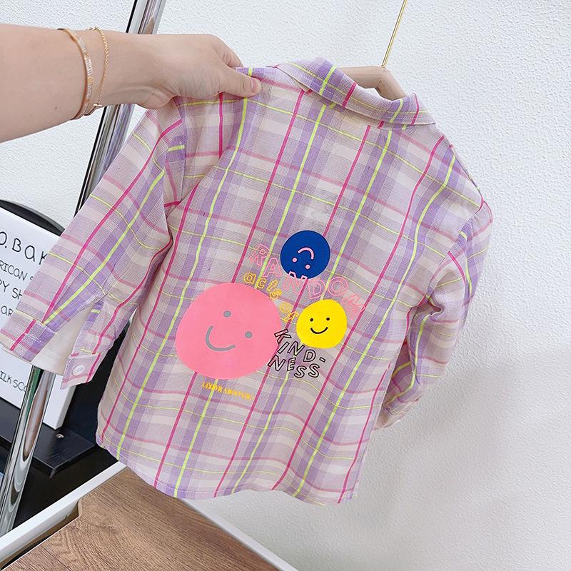 Spring Plaid Long Sleeve Shirt for Baby Girls - RT060 Size 110 фиолетовый