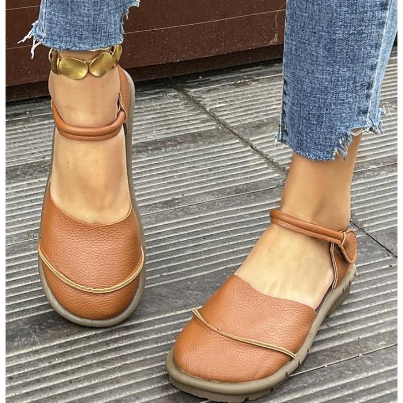 Fashion Retro Handmade Genuine Leather Flats Sandals 2025 Summer New Casual Versatile Comfortable Soft Sole Women's Shoes